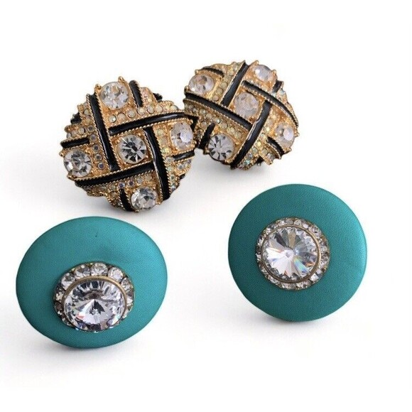 Two Pairs Of 1980S Clip On Earrings Rivoli And More - Picture 1 of 5